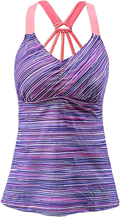 EVALESS Women's Floral Printed Padded Wide Strap Tankini Swim Top Swimsuit Swimwear No Bottom