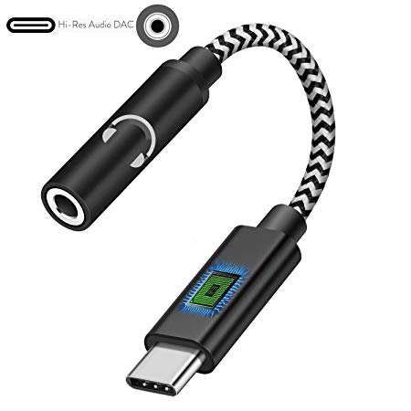 Pixel 2 Headphone Adapter,ZHIHUM Nylon Braided USB Type C to 3.5mm Audio Stereo Adapter with His-res Chip/DAC Chipset Compatible Pixel 2/2 XL and Other USB C Device (Nylon Black)