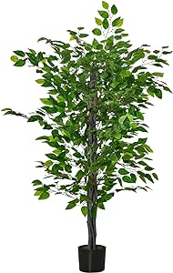 HOMCOM Arbre Artificiel Plante Artificielle ficus H.1,35 m Tronc Branches Liane Lichen Feuilles Grand réalisme Pot Inclus