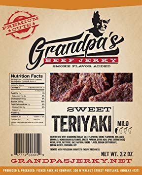 Low Carb Beef Jerky Snacks: 3 Pack of Sweet Teriyaki Meat Strips - Grandpa's Beef Jerky