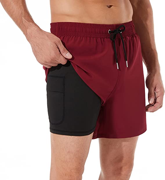 BRISIRA Swim Trunks Men Swim Shorts Quick Dry 5 inch Inseam Beach Shorts with Compression Liner and Zipper Pocket