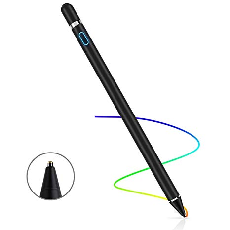 Active Stylus Pen for Touch Screens, Rechargeable 1.5mm Fine Point Smart Pencil Digital Stylus Pen Compatible with iPad and Most Tablet (Black)