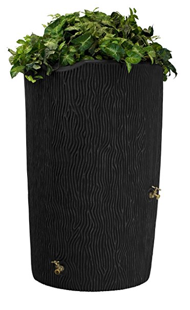 Good Ideas IMP-C90-BLK Impressions Tree Bark Rain Barrel, 90-Gallon, Black