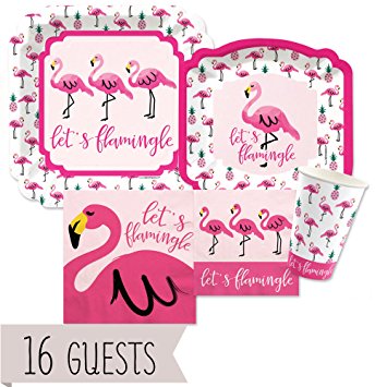 Flamingo - Party Like a Pineapple - Baby Shower or Birthday Party Tableware Plates, Cups, Napkins - Bundle for 16