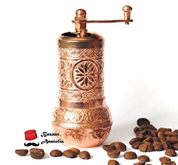 Bazaaranatolia Turkish Grinder, Spice Grinder, Salt Grinder, Pepper Mill 4.2'' (Silver)