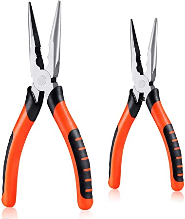 2 Pieces 6 and 8 Inch Needle Nose Pliers Fine Nippers Long Needle Nose Pliers with Anti-Slip Handles Nose Pliers for Remove Jewelry Making Tool