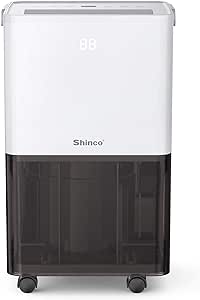 SHINCO Deumidificatore d'aria Silenzioso 10L/Giorno, Per Max 15㎡, Funzione di Deumidificazione, Purificazione, Asciugatura Biancheria, Timer 24 ore, Serbatoio dell'acqua Trasparente