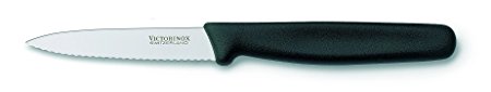 Victorinox 3.25 Inch Paring Knife with Serrated Edge, Spear Point, Large Handle, Black