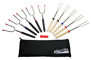 Marshmallow Roasting Sticks (32 Inch) & Hot Dog Forks (34 Inch) Patio Fire Pit Accessories Camping Cookware Campfire Cooking Fireplace Accesories with Zippered Canvas Bag (10)