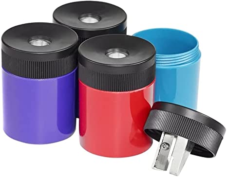 Pencil Sharpener, Premium Quality Sharpener with Screw-on lid, Prevents Accidental Openings, Compact Size for Pencil case and Work-Station, Assorted Colors, 1 Sharpener