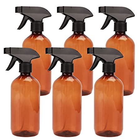 Spray Bottles 16oz,Plastic Spray Bottle with Black Trigger Sprayer & Lids, Woaiwo-q Empty Refillable Container for Cleaning Water, Essential Oils, (amber 6 Pcs)