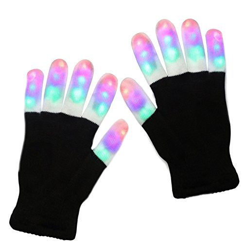 LED Gloves, Vitalismo Finger Lights Toys with Lights 3 Colorful 6 Modes Rave Gloves For Party