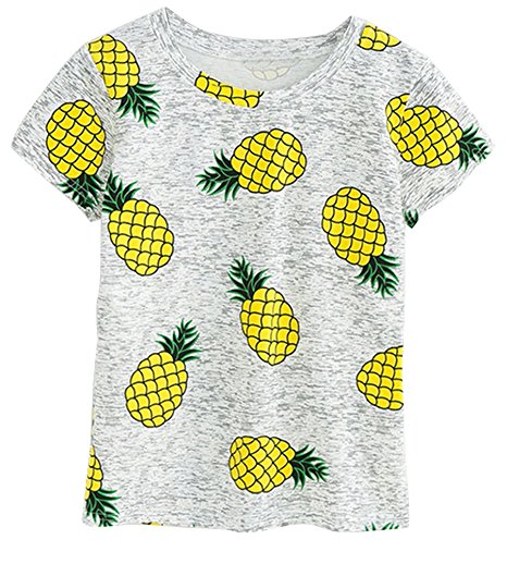 Pxmoda Womens Pineapple Print T Shirt Casual Summer Tops