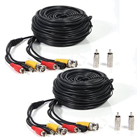 Masione 2 PACK black 100ft Feet AV Video Audio & Power BNC Cable for CCTV Video Security Surveillance Camera with 2 RCA Male to BNC Female Connectors 3JG