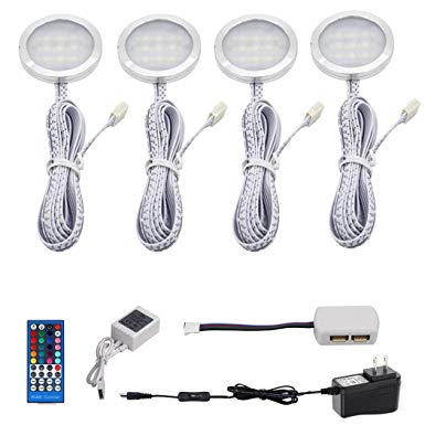 AIBOO RGBW RGB   White Color Changing Christmas Xmas Under Cabinet LED Lights Kit 40-Key IR Remote Puck Lamps for Kitchen Counter Counter Furniture Ambiance Lighting (RGBW, 4 Lights, 12W)