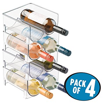 mDesign Stackable Wine Bottle Storage Rack for Kitchen Countertops, Cabinet - Holds 8 Bottles, Clear