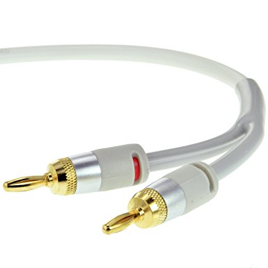 Mediabridge 16AWG ULTRA Series Speaker Cable with Dual Gold Plated Banana Tips (12 Feet) - CL2 Rated - High Strand Count Copper (OFC) Construction - White [New and Improved Version] (Part# SWT-12W )