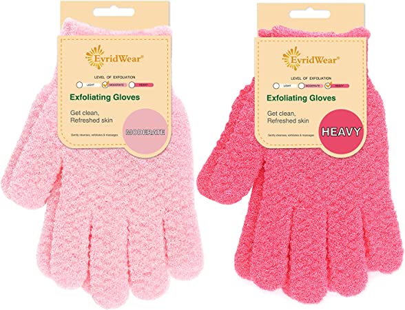 Evridwear Exfoliating Gloves for Bath Heavy&Moderate Pink 2 Pairs
