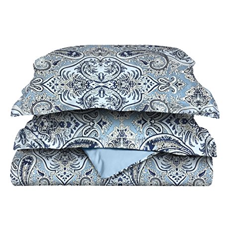 Superior Luxury Paisley Bedding, 100% Brushed Microfiber Duvet Cover Set with Shams, Silky Soft, Light Weight, and Wrinkle Resistant - King/California King Duvet, Light Blue & Light Blue