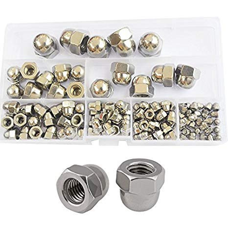 Hex Acorn Cap Nut Hexagon Decorative Cover Semicircle Dome Nuts Metric Threaded M3 M4 M5 M6 M8 M10 M12 Assortment Kit Set 120pcs 304 Stainless Steel