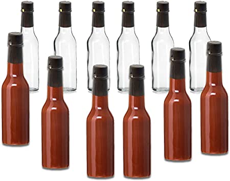 Hot Sauce Bottles with Black Caps & Shrink Bands, 5 Oz - Case of 12 by PremiumVials