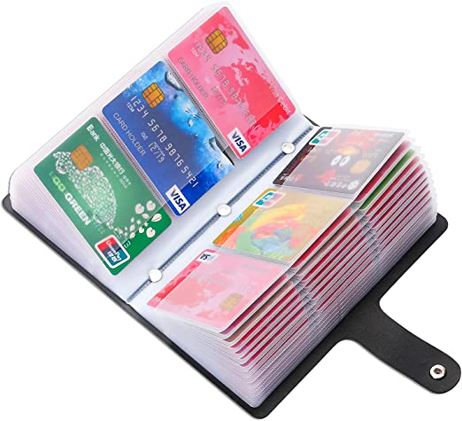 angimi Business Card Organizer with 96 Cards，Credit Card Holder for Men & Women Rfid Blocking，Portable Credit Card Organizer and Leather Card Holder Book (Black)