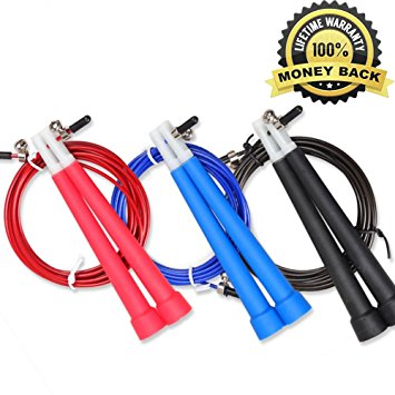 Jump Rope - 10 Feet Crossfit Speed Adjustable Rope for Boxing Fitness Double Unders - Carry Bag Spare Screw Kit Multi-Color