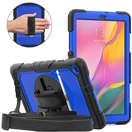 DUNNO Case for Samsung Galaxy Tab A 10.1 Inch 2019(SM-T510/T515) - Heavy Duty Full Body Cover with Built-in Kickstand Shockproof Multiple Viewing Angles (Black/Blue)