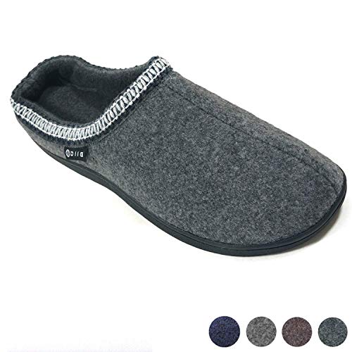 Men's Memory Foam Slippers Comfortable Polar Fleece Lined Grey/Navy House Shoes with Anti-Skid Sole, Indoor&Outdoor