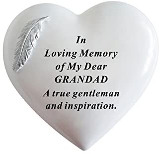 Grandad - White & Silver Angel Feather Memorial Heart Tribute, Grave Remembrance Ornament
