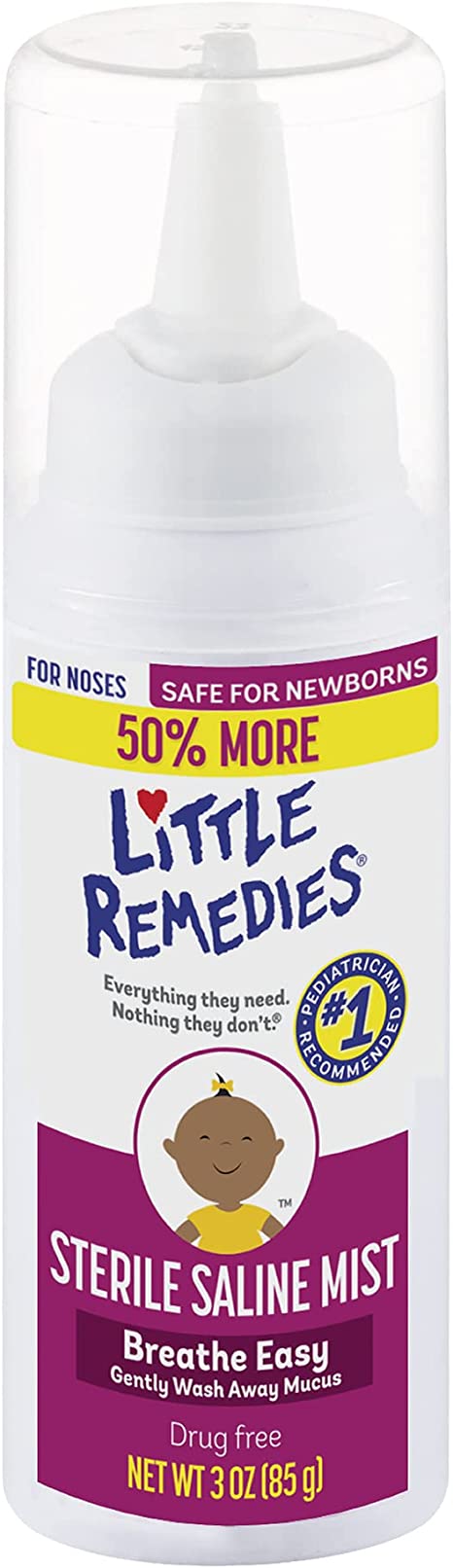 Little Remedies Sterile Saline Nasal Mist | Safe for Newborns | 3 Fl Oz (Pack of 1) (50% More)