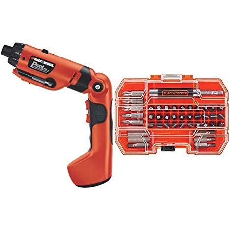 BLACK DECKER PD600 Pivot Plus 6-Volt Nicad Cordless Screwdriver with Arti with BLACK DECKER BDA42SD 42-Piece Standard Screwdriver Bit Set