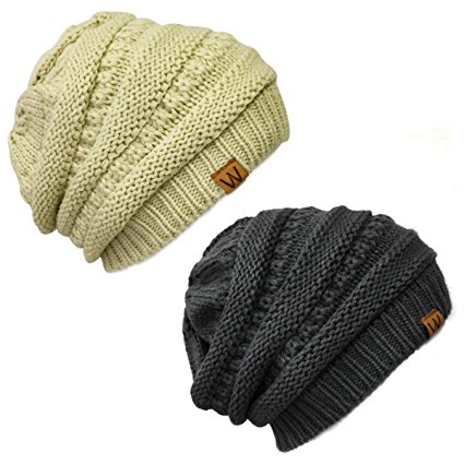 AllyDrew Thick Knit Slouchy Beanie (Set of 2)