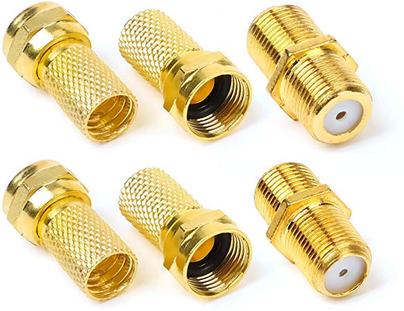 Hyber&Cara F-type Connector Kit for Coaxial Cable Extension/Repair, 4 Pcs RG6 Plug Connector and 2 Pcs Female Coupler for SKY/Freesat/Virgin Media