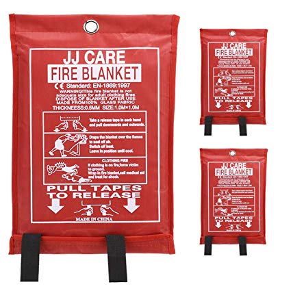 [Pack of 3] Fire Blanket Fire Suppression Blanket Made from Fiberglass Cloth - Suitable for Camping, Grilling, Kitchen Safety, Car and Fireplace. Fire Retardant Blanket for Emergency by JJ Care 40”x40