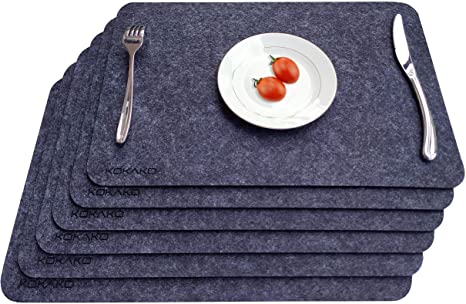 KOKAKO Environmental Felt Placemats for Dining Table Lightly-Heat Insulated Placemat Non Seeping Absorbent Place Mats Kitchen Table Mats,Set of 6(Dark Gray)