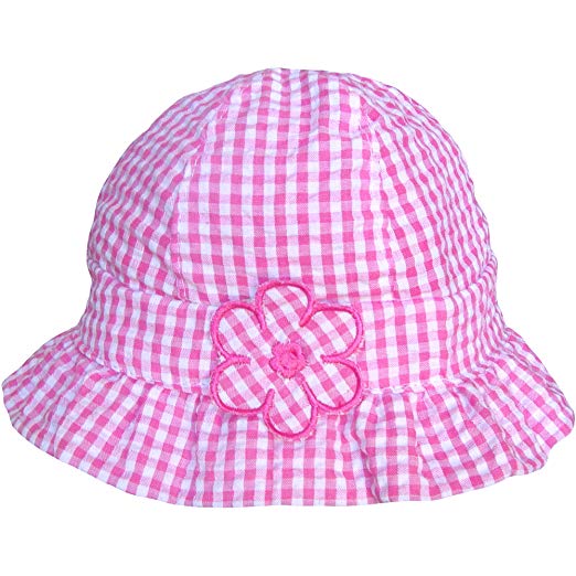 Baby Girls Pink & White Gingham Pattern Daisy Summer Sun Beach Hat