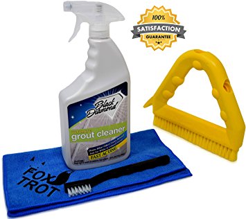 COMPLETE GROUT AND TILE CLEANING KIT: 32 OZ Bottle Grout Cleaner Spray Bottle | Versatile Triangle Grout Brush With Scraper | Mini Nylon Brush | Foxtrot TM Professional Grade Microfiber