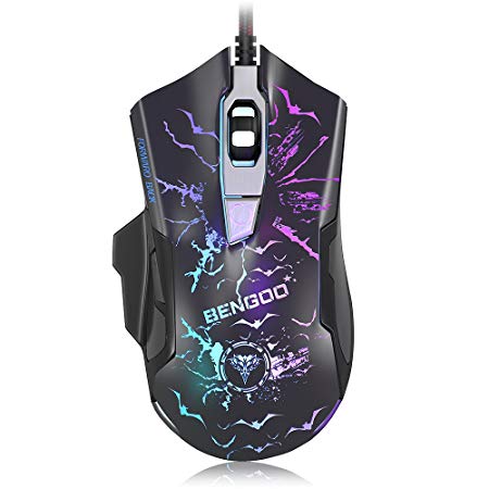 BENGOO Gaming Mouse, 3200 DPI Ergonomic Gaming Mouse with 7 Color Changing Backlight, USB Computer Mouse for PC, Laptop, 3 adjustable DPI Levels with 6 buttons for Windows 7/8/10/XP Vista Linux, Black