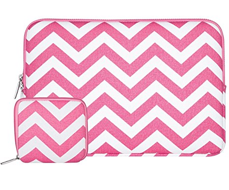 Mosiso Chevron Style Canvas Fabric Laptop Sleeve Case Bag Cover for 15-15.6 Inch MacBook Pro, Notebook Computer with Small Case, Rose Red