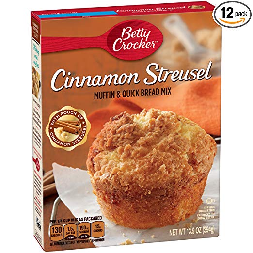 Betty Crocker Baking Mix, Muffin & Quick Bread Mix, Cinnamon Streusel, 13.9 Oz Box (Pack of 12)