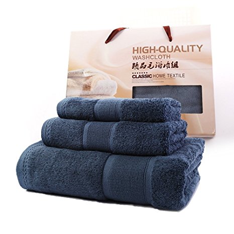 Ibestuff bamboo Craft ultra Soft 3 Piece Towel Set includes 1 Bath Towel,1Hand Towel,1 Face Towel (Dark Blue)