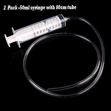 Buytra 2 Pack 50ML Plastic Syringe with Handy Tubing 80cm Long for Injecting, Drawing Oil, Fluid and Water