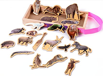 Onshine Wildlife Magnets Wooden Puzzle Toy 20 Pieces Set in a Storage Box