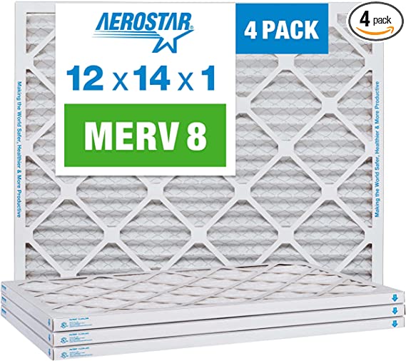 Aerostar 12x14x1 MERV 8 Pleated Air Filter, AC Furnace Air Filter, 4 Pack (Actual Size: 12" x 14" x 1")