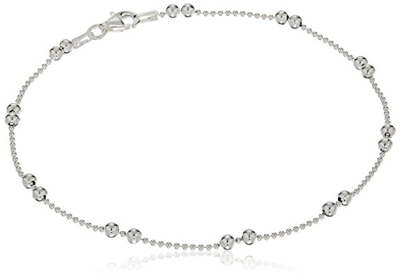 Sterling Silver Double Station Shot Bead Chain Anklet, 9"