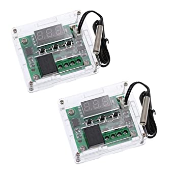 HiLetgo 2pcs W1209 with Case 12V DC Digital Temperature Controller Board Micro Digital Thermostat -50-110°C Electronic Temperature Temp Control Module Switch with 10A One-Channel Relay and Waterproof