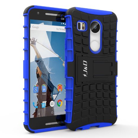 Nexus 5X Case, J&D [Kickstand] Google Nexus 5X Case [Heavy Duty] Hybrid Shock Proof Fully Protective Case for Nexus 5X (Blue)