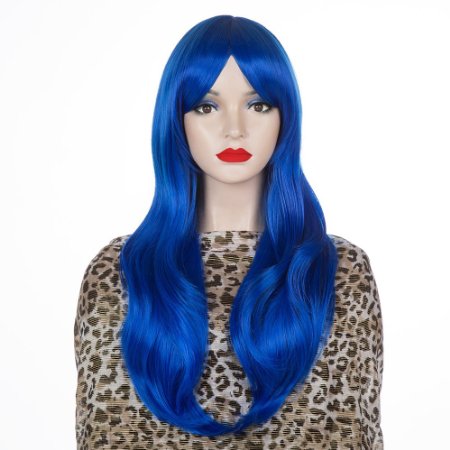 DAOTS 28" Wig Long Heat Resistant Big Wavy Hair Women Halloween Cosplay Wig (blue)