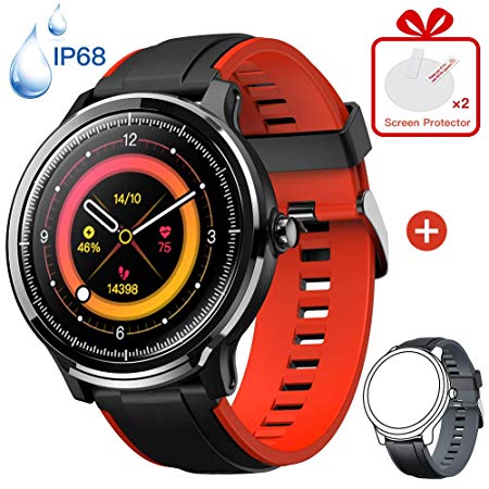 KOSPET Smart Watch, Sports Watches IP68 Waterproof, Full-Touch Screen Fitness Tracker with Heart Rate Monitor Pedometer SMS Call Notification Smartwatch for Men Women Android iOS (Red Black Straps)
